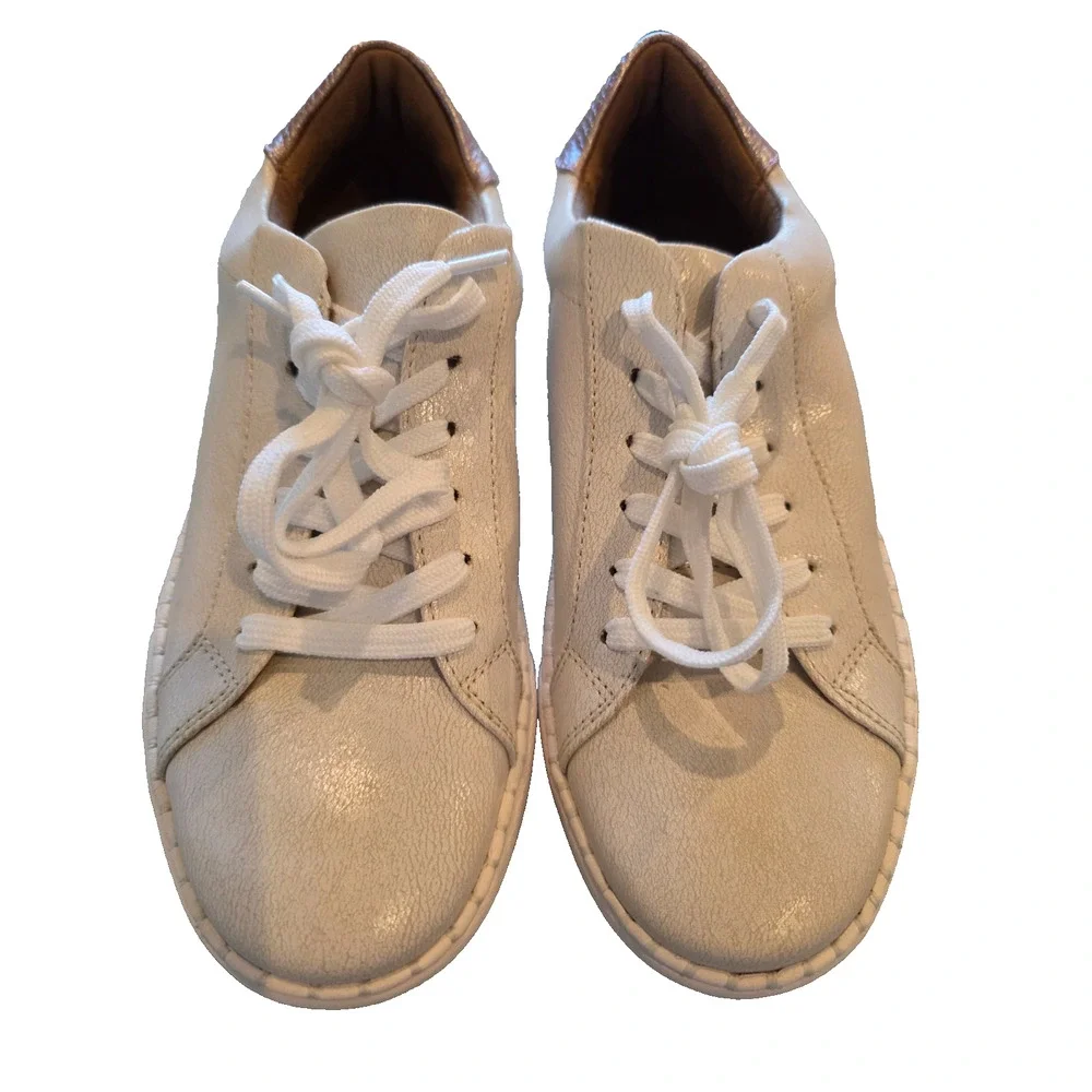 Eurosoft by Sofft Sneakers Women's 7.5M White Metallic Rose Leather Comfort NWOB